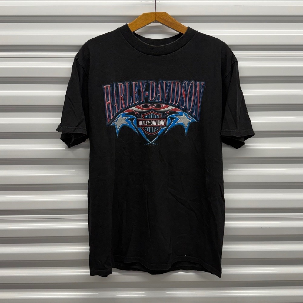 Vintage 1998 Harley Davidson Tribal American Flag Florida Black Mens Large Shirt